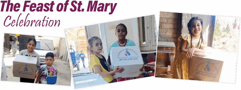Families joyfully receiving essential food donations to celebrate the Feast of St. Mary with dignity, thanks to donor support.